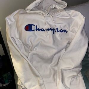 Champion men’s large white Reverse Weave Hoodie with stitched on logo